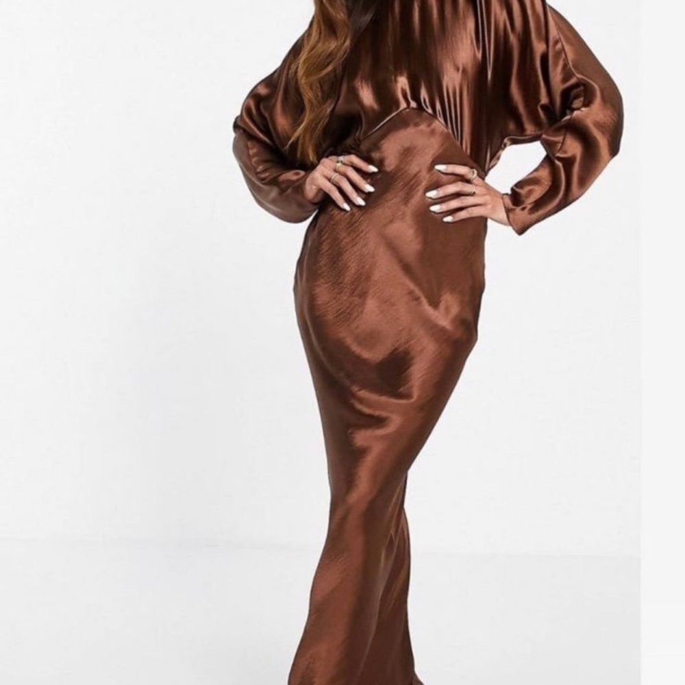 ASOS satin brown maxi dress